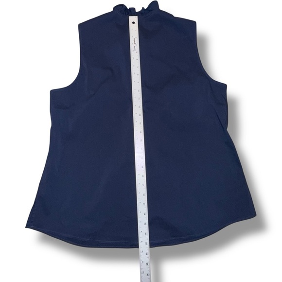 FOXCROFT Gwen Ruffle Non-Iron Stretch Button-Up Sleeveless Shirt Navy 18 - Picture 13 of 13